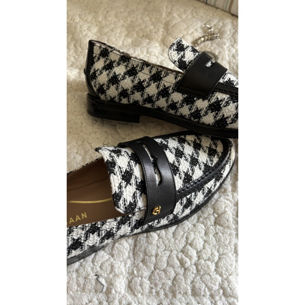 Cole Haan Lux Pinch Penny Loafer Natural Canvas Black Houndstooth NWT 159$ Sz 6 - Picture 2 of 6